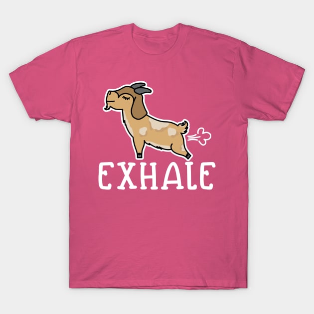 Exhale Gas Goat Yoga Fitness Funny T-Shirt by GlimmerDesigns